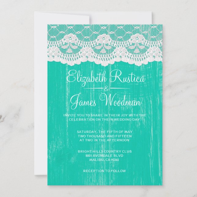 Invitations de mariage de dentelle russe turquoise (Devant)