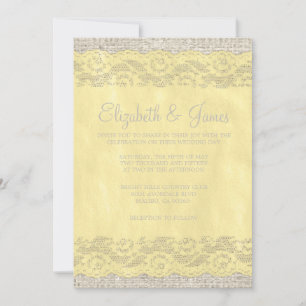 Invitations de mariage de dentelle rustique jaune