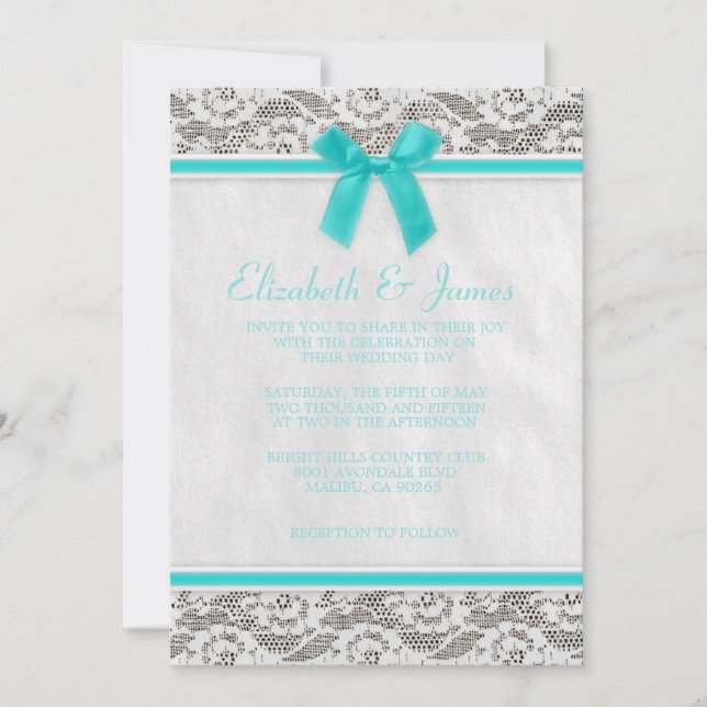 Invitations de mariage de dentelle Turquoise (Devant)