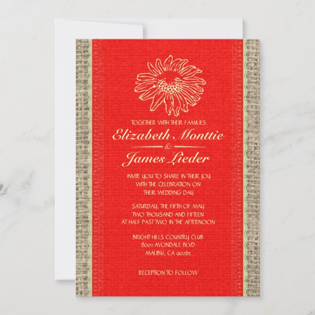 Invitations de mariage de dentelle Vintage rouge e (Devant)