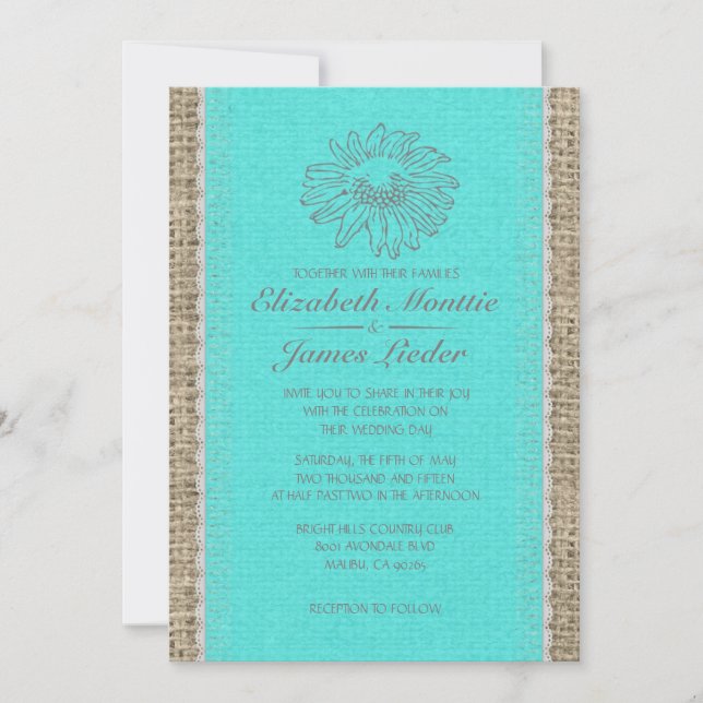 Invitations de mariage de dentelle Vintage Turquoi (Devant)