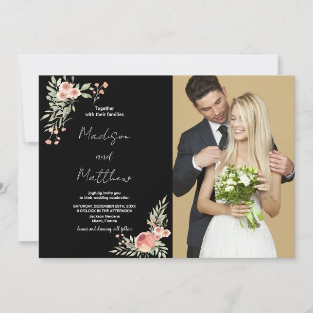 Invitations de mariage de fleurs avec photo (Devant)
