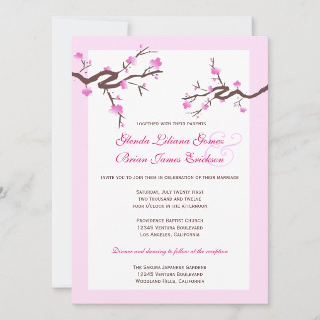 Invitations de mariage de fleurs de cerisier (Devant)