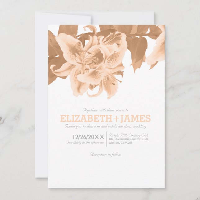 Invitations de mariage de fleurs de pêche (Devant)