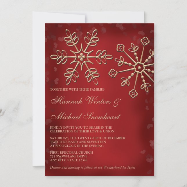 Invitations de mariage de flocon de neige de rouge (Devant)