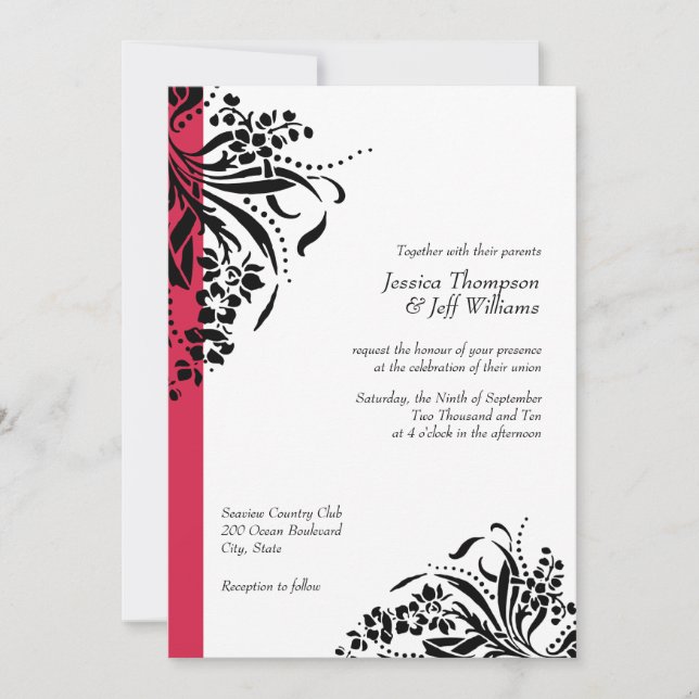 Invitations de mariage de Flourish de rouge et de (Devant)