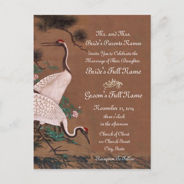 Invitations de mariage de grues japonaises vintage (Devant)