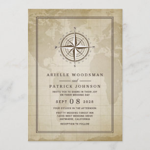 Invitations de mariage de la boussole du monde vin