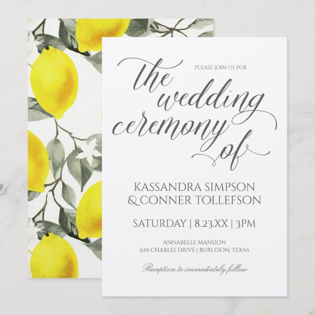 Invitations de mariage de la branche de citron | V (Devant / Derrière)