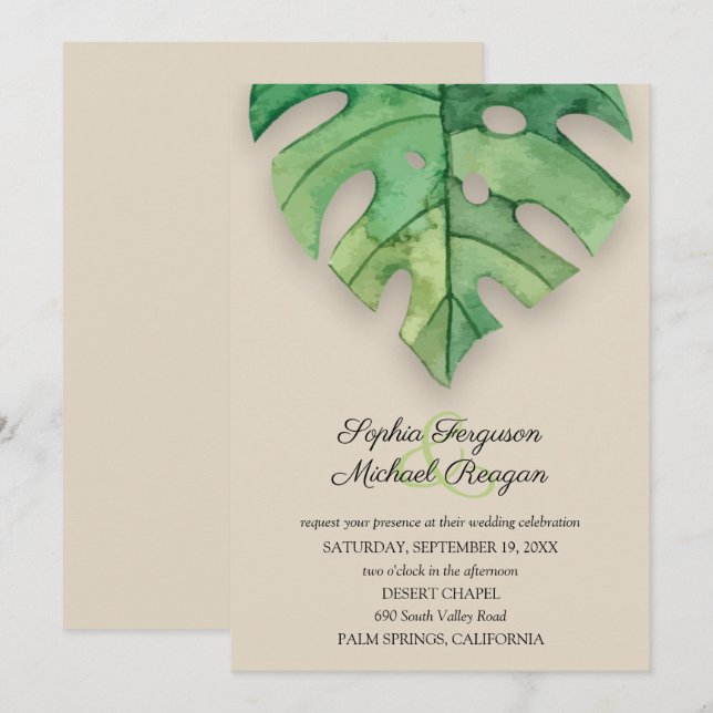Invitations de mariage de la feuille de monstère t (Devant / Derrière)