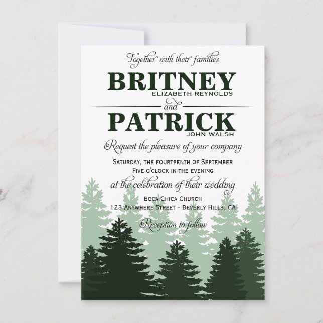 Invitations de mariage de la forêt enchantée verte (Devant)