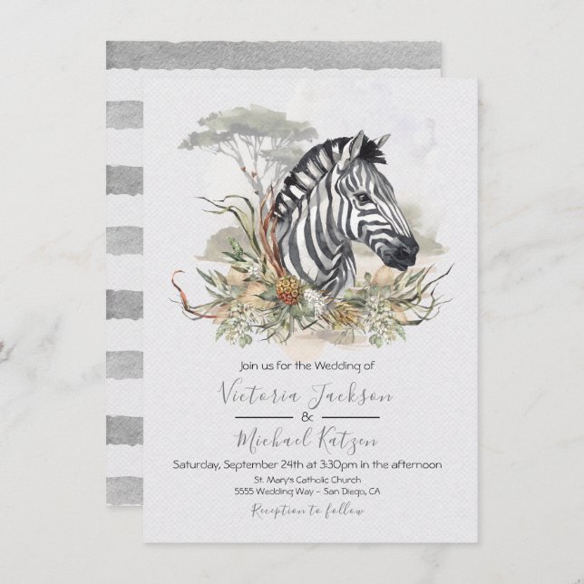Invitations de mariage de la Jungle tropicale Zebr (Devant / Derrière)