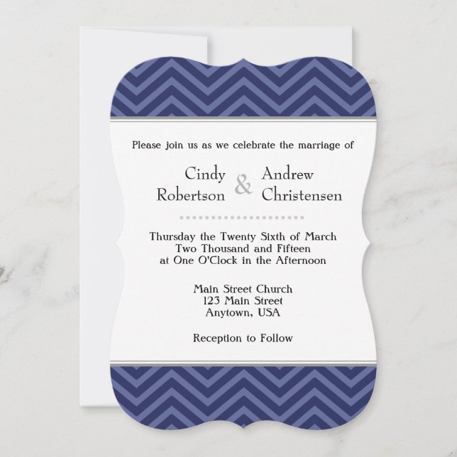 Invitations de mariage de la Marine Blue Chevron (Devant)