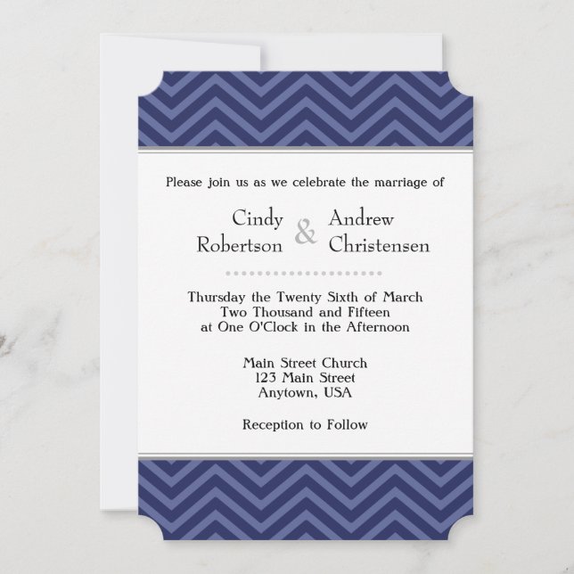 Invitations de mariage de la Marine Blue Chevron (Devant)