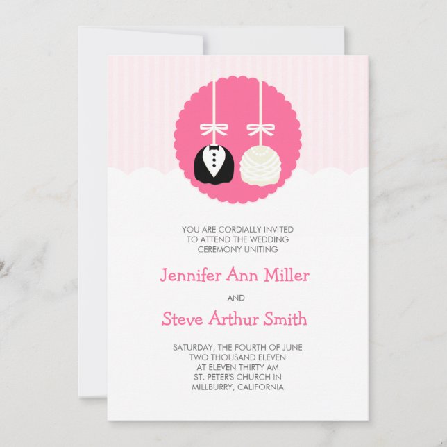 Invitations de mariage de la pop gâteau Rose (Devant)
