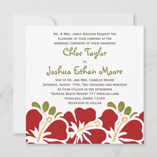 Invitations de mariage de l'Hibiscus rouge (Devant)