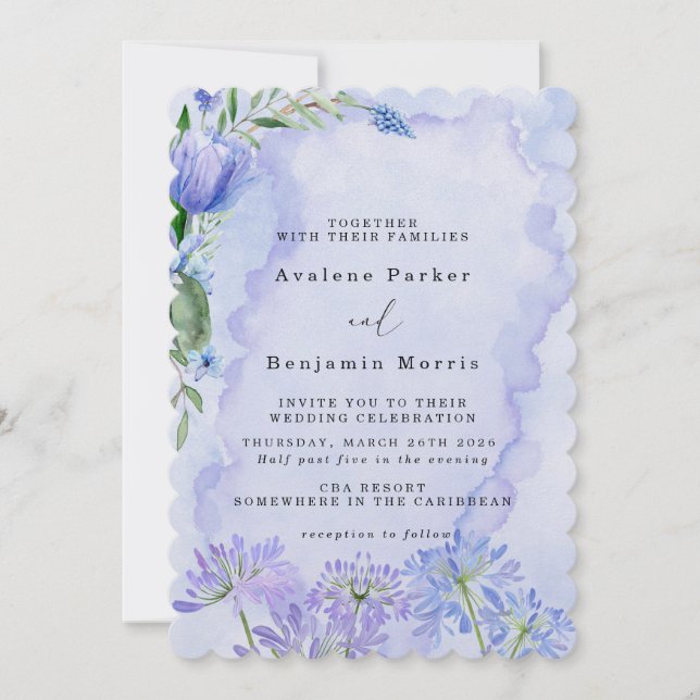 Invitations de mariage de Lotus Floral violet et b (Devant)