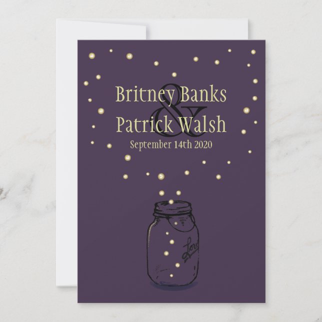 Invitations de mariage de lucioles de lapis mauves (Devant)