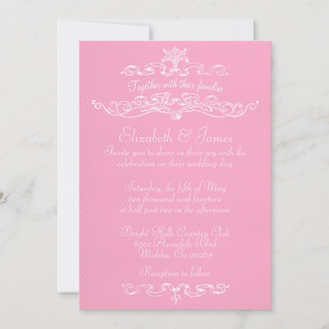 Invitations De Mariage De Luxe Simple, Rose Et Bla (Devant)