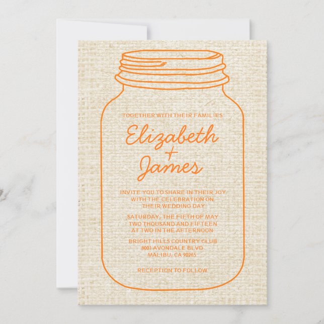 Invitations de mariage de Mason Jar Burlap (Devant)