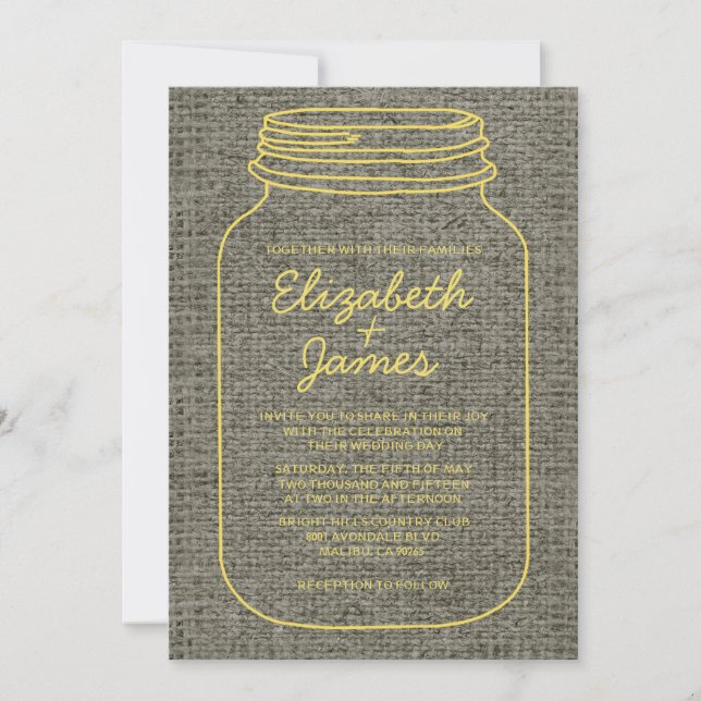Invitations de mariage de Mason Jar Burlap, Russe  (Devant)