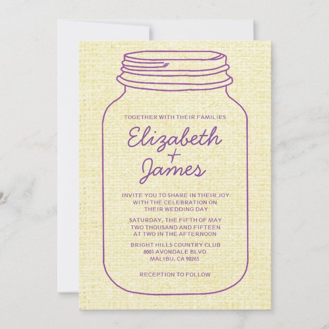 Invitations de mariage de Mason Jar Rustic en or v (Devant)