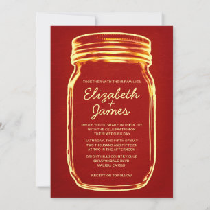 Invitations de mariage de Mason Jar Vintage rouge