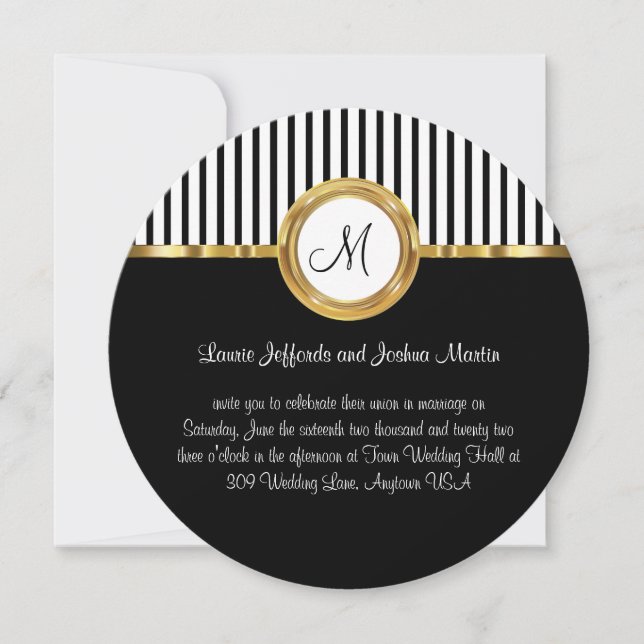 Invitations De Mariage De Monogramme Noir Et Or Cl (Devant)
