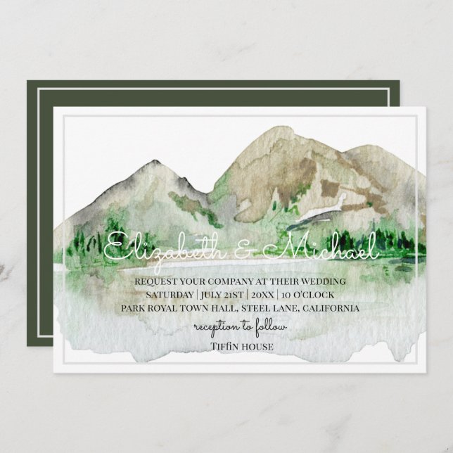 Invitations de mariage de Mountain Lake Aquarelle (Devant / Derrière)