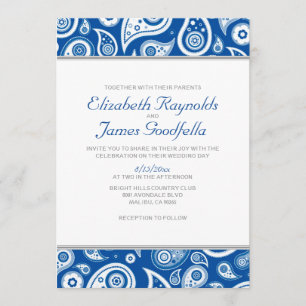 Invitations de mariage de Paisley de bleu royal