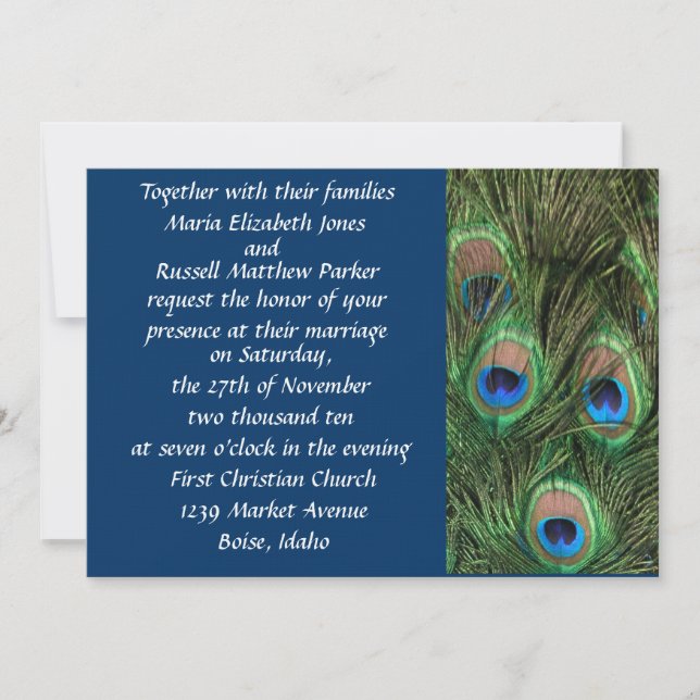 Invitations de mariage de paon (Devant)