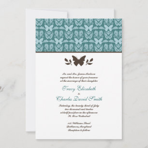 Invitations de mariage de papillons Brown Turquois