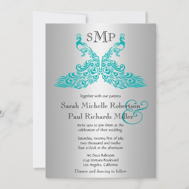 Invitations de mariage de paquebot argenté et Turq (Devant)