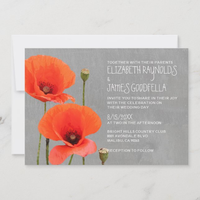 Invitations de mariage de pavot (Devant)