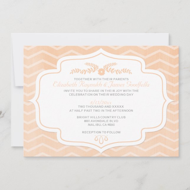 Invitations de mariage de Peach Chevron (Devant)