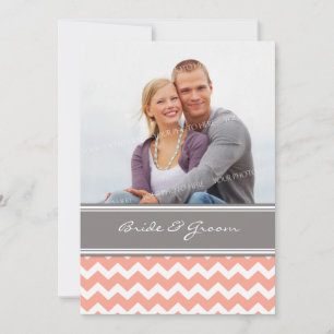 Invitations de mariage de photos corail gris Chevr