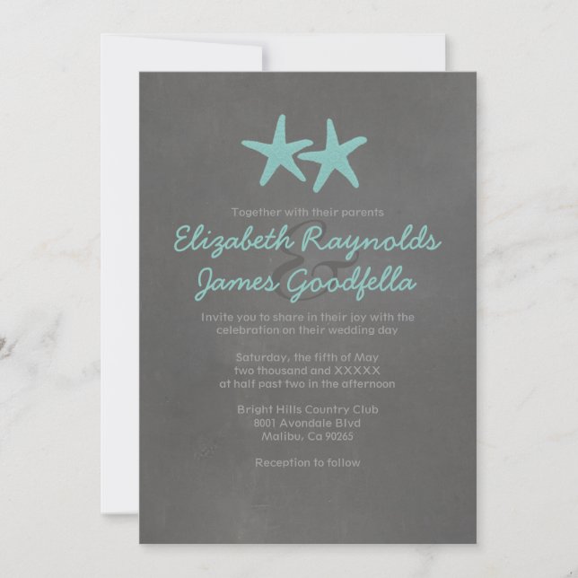Invitations de mariage de plage d'étoiles de mer (Devant)