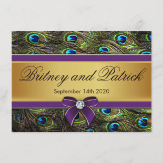 Invitations de mariage de plume de paon de pourpre