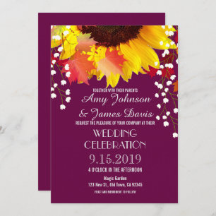 Invitations de mariage de prune de tournesol rusti