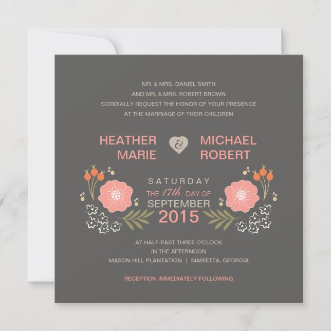 Invitations de mariage de style floral russe (Devant)