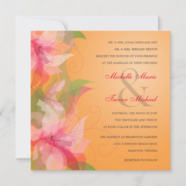 Invitations de mariage de Tangerine et Fuschia (Devant)