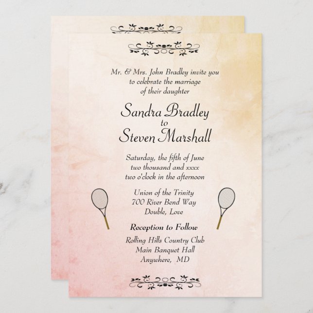Invitations de Mariage de tennis (Devant / Derrière)