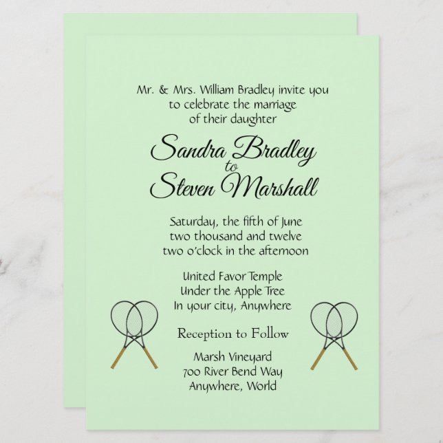 Invitations de Mariage de tennis (Devant / Derrière)