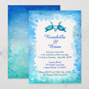 Invitations de mariage de tortues marines - bleu e