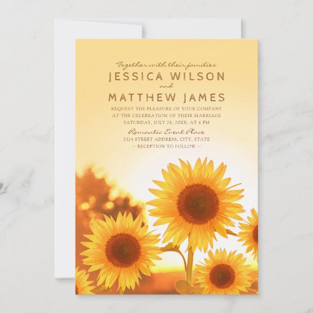 Invitations de mariage de tournesol Automne rustiq (Devant)