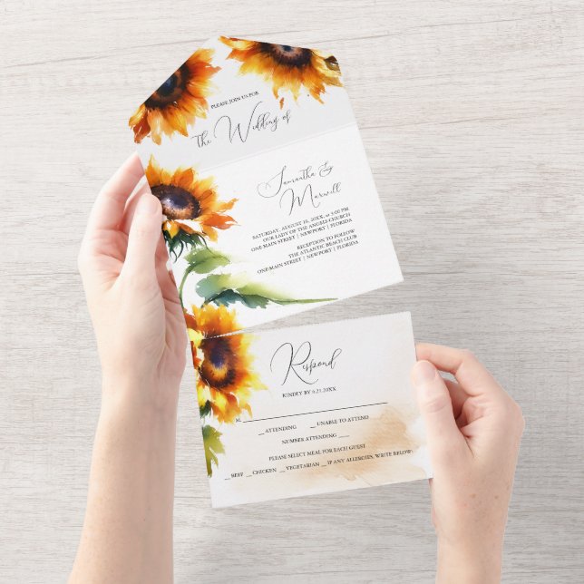 Invitations de mariage de tournesol avec RSVP (Déchirure)