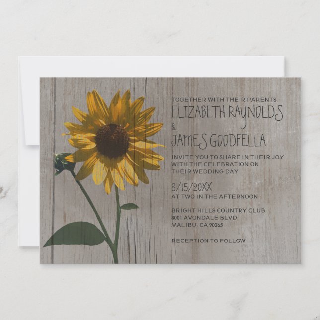 Invitations de mariage de tournesol rustique (Devant)