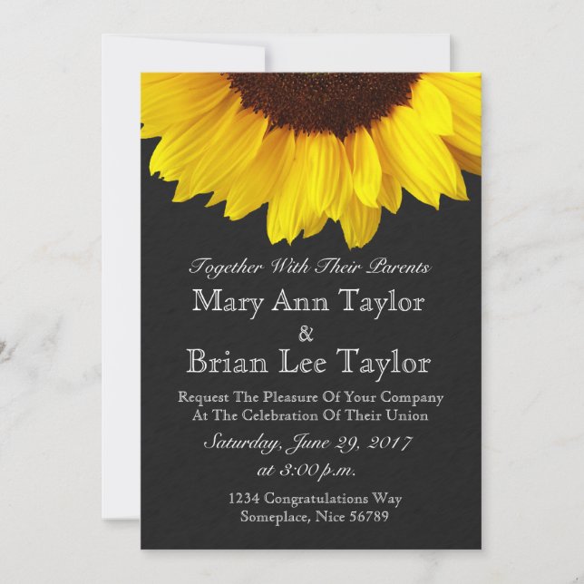 Invitations de mariage de tournesol rustique noir  (Devant)