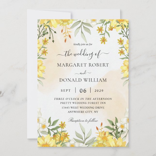 Invitations de mariage de tournesols rustiques (Devant)