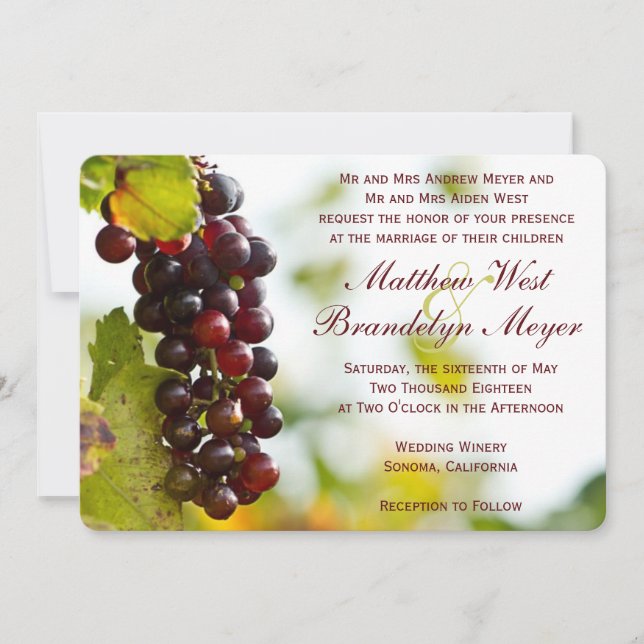 Invitations de mariage de vignobles de raisins (Devant)